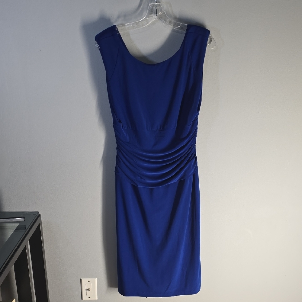 Nine West Cobalt Blue Ruched Midi‎ Sheath Dress Lined Women's Size 8